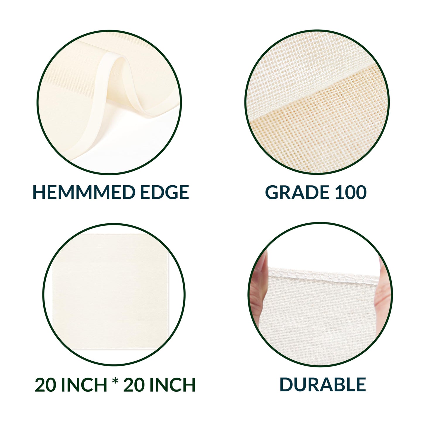 6-Pack Cheesecloth, 20x20 Inch Organic Hemmed Cheese Cloth for Straining, Reusable Unbleached Cotton Strainer for Cooking, Baking, Juicing, and Cheese Making (Grade 100)