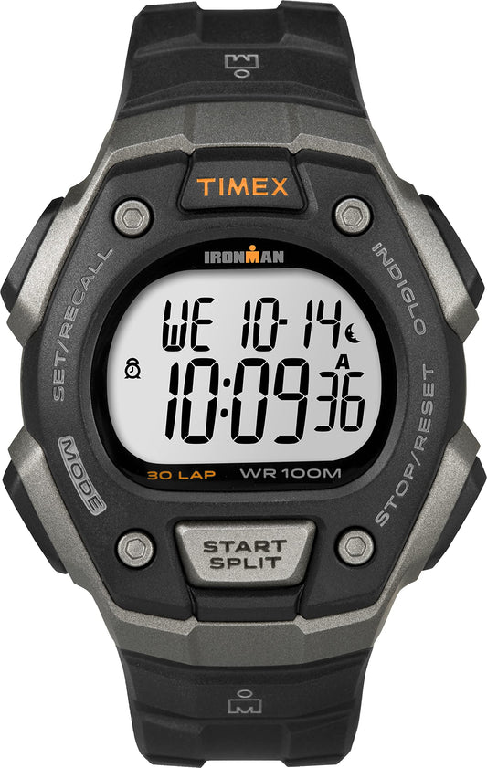 Timex Men's Ironman Triathlon Classic 30 38mm Watch – Gray & Black Case with Black Resin Strap