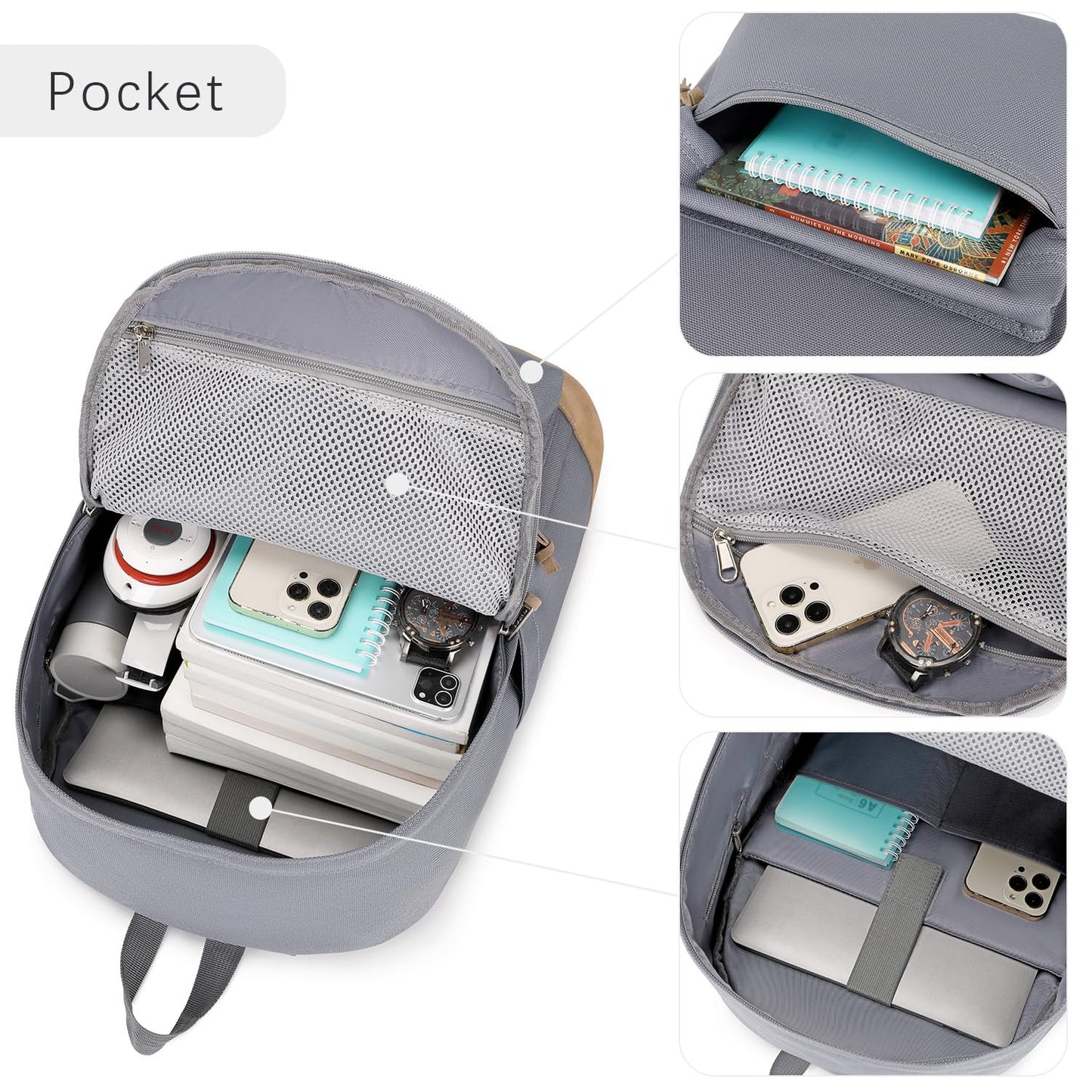 abshoo Basic School Backpack For College Middle High School Water Resistant Bookbag Travel Daypack(Gray)