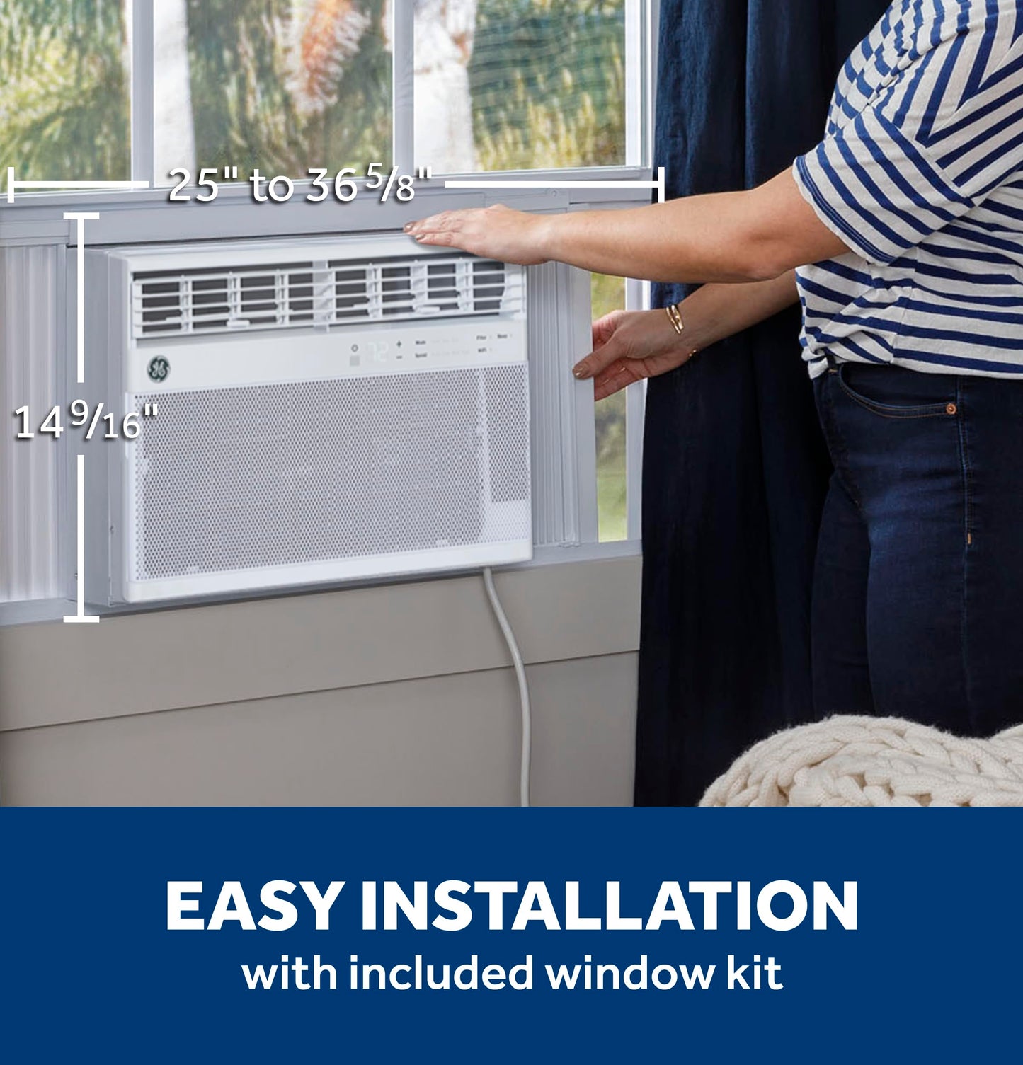 GE AWCS12WWA Window Air Conditioner, Wi-Fi Enabled, Energy-Efficient Cooling for Large Rooms up to 550 sq ft, Easy Install Kit, Control Using Remote or Smartphone App, New 12,000 BTU, White