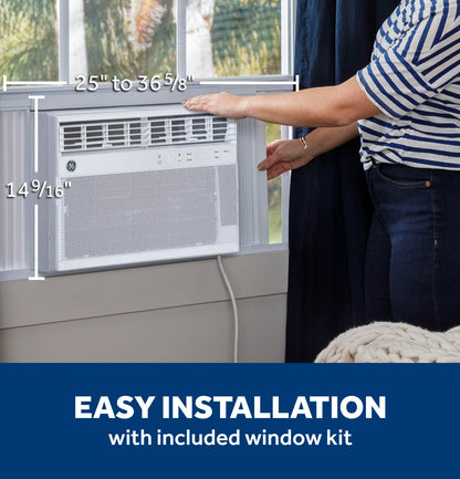 GE AWCS12WWA Window Air Conditioner, Wi-Fi Enabled, Energy-Efficient Cooling for Large Rooms up to 550 sq ft, Easy Install Kit, Control Using Remote or Smartphone App, New 12,000 BTU, White