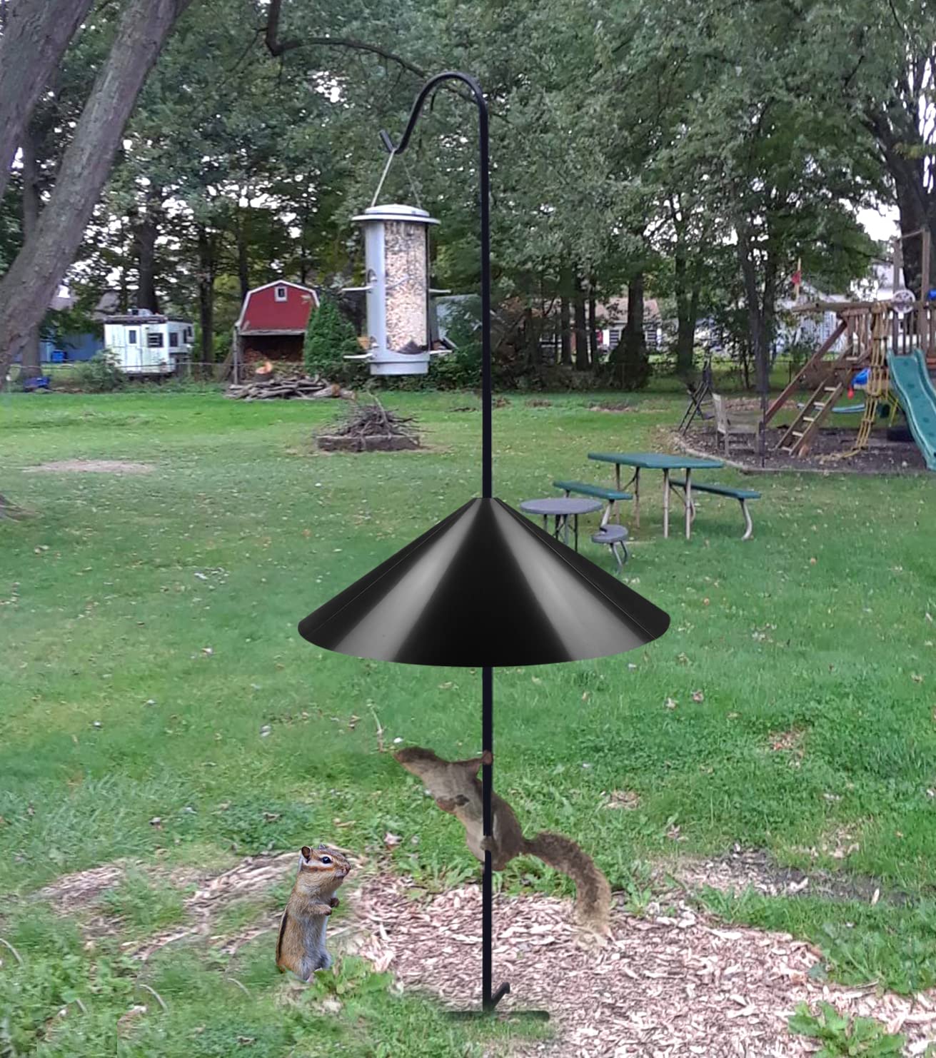 Ansionsol 19 Inch Wide Squirrel Baffle for Bird Feeder Pole, Outside Pole Mount Stopper & Bird House Guard for Outdoor Shepherd’s Hook, Black, 1 Pack