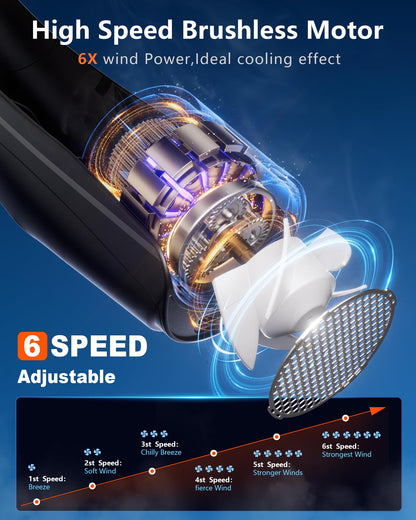 ZEEFO Portable Neck Fan, Hands Free Personal Fan- 6000mAh Battery Operated, Ultra-Quiet USB Rechargeable Fan with 6 Adjustable Speeds, Cooling Wearable Fan for Home, Office, Outdoor, Travel-Black