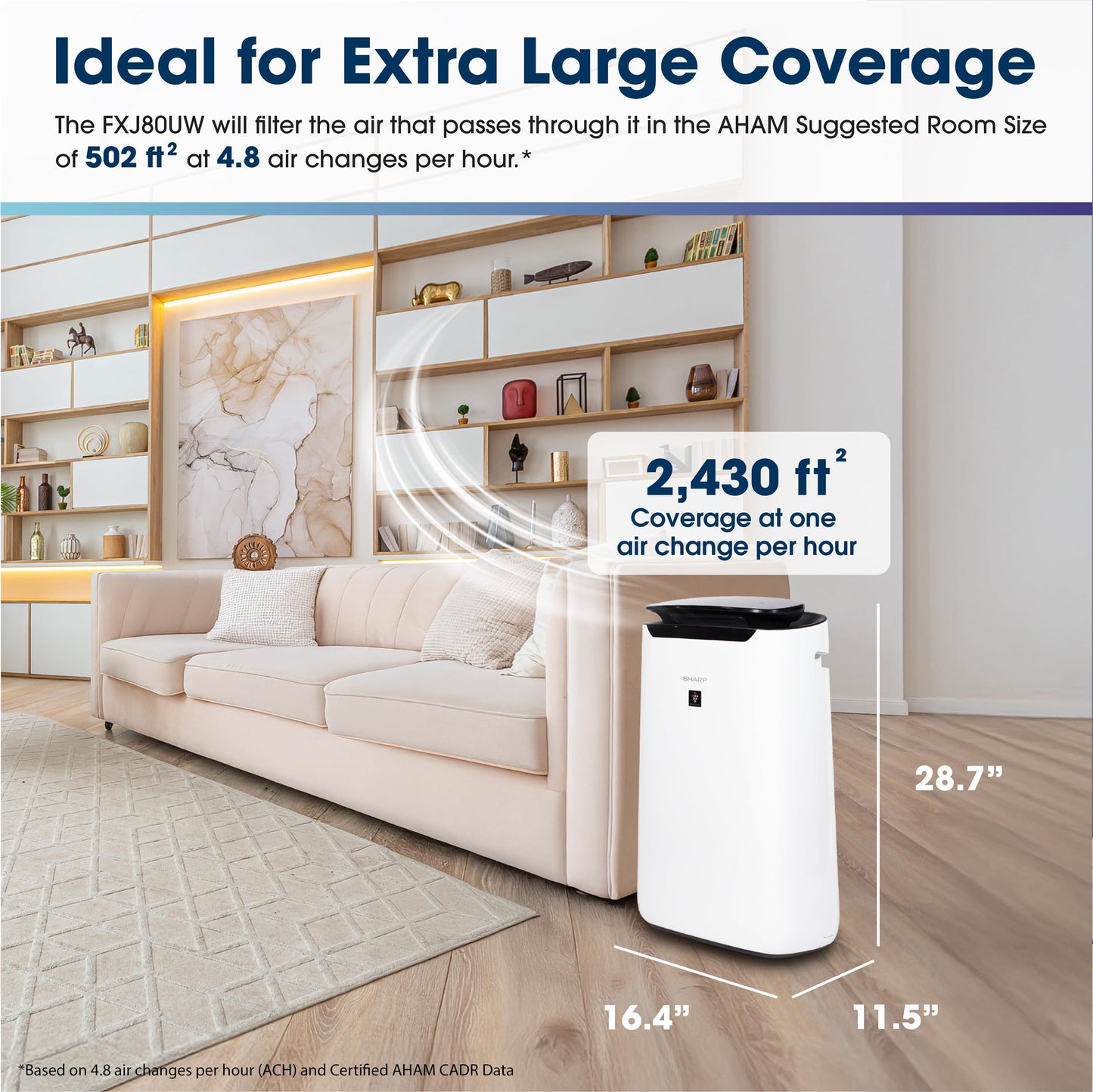 SHARP Smart Air Purifier for XL Rooms – Covers up to 2,430 sqft in one hour, Compatible w/Alexa, True HEPA Filter Air Purifier for Living Room, Dust, Smoke, Pollen - FXJ80UW
