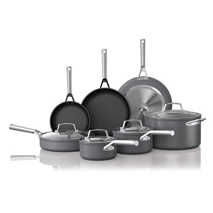 Ninja, Cookware, 12-Piece Cookware Set, Fry Pan, Sauce Pan, Sauté Pan, Glass Lid, Stock Pot, Foodi NeverStick Premium, Hard-Anodized, Nonstick, Oven Safe, Durable Pans, Slate Grey, C39800
