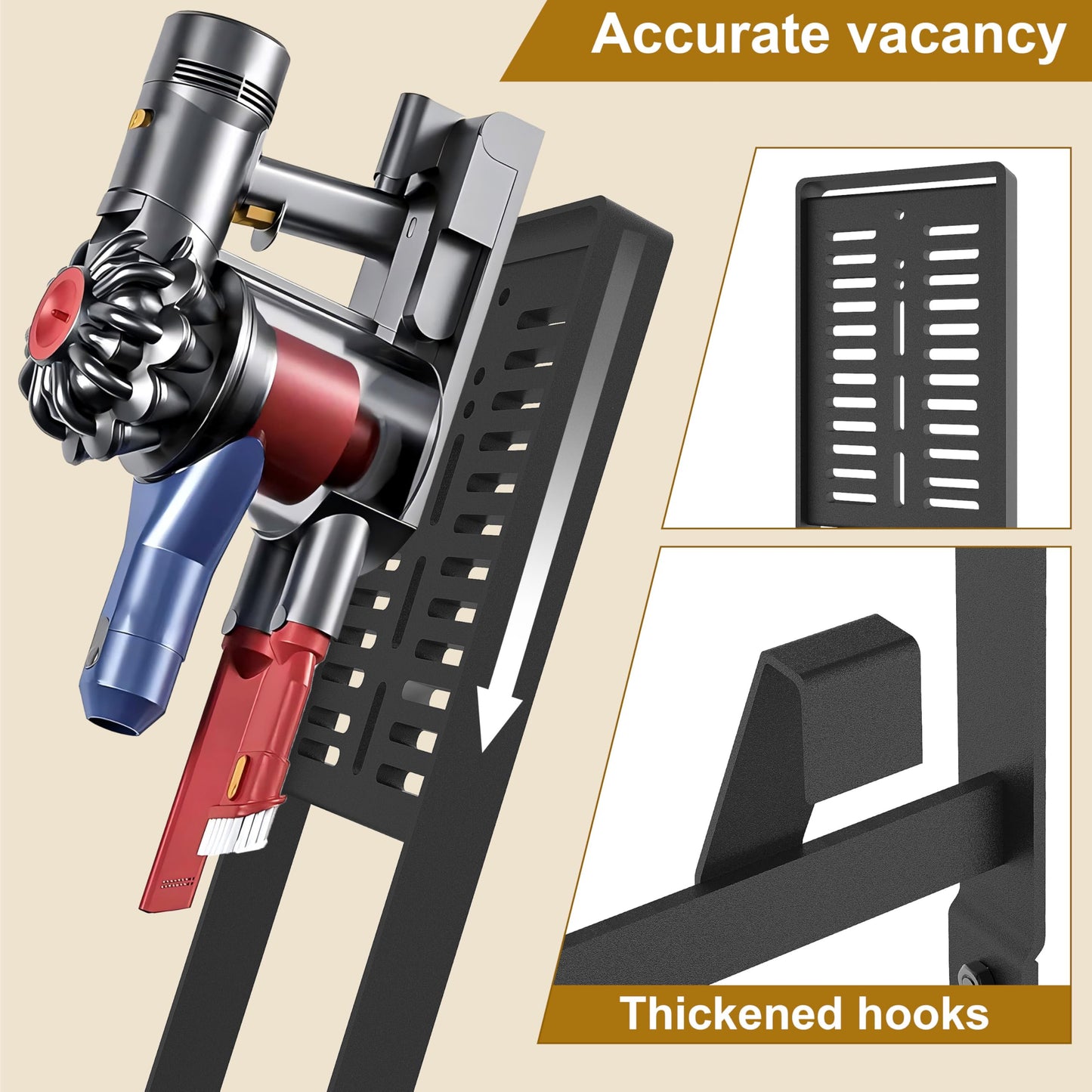 OUTBROS Vacuum Stand,Stable Metal Storage Bracket Compatible with Dyson V15 V12 V11 V10 V8 Series Handheld Cordless Vacuum Cleaners and Accessories and Attachments, Black