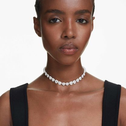Swarovski Ariana Grande Angelic Mixed Cut Heart Crystal Choker Necklace in Rhodium Finish - Part of the Ariana Grande x Capsule Collection