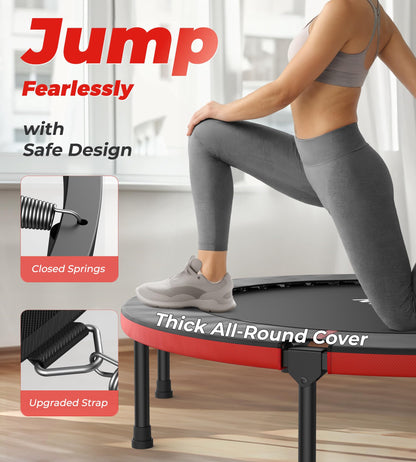 BCAN 48" Foldable Mini Trampoline, Rebounder Trampoline for Adults, Adjustable Foam Handle, Exercise Rebounder for Adults Indoor/Garden Workout, Max Load 440lbs, Red