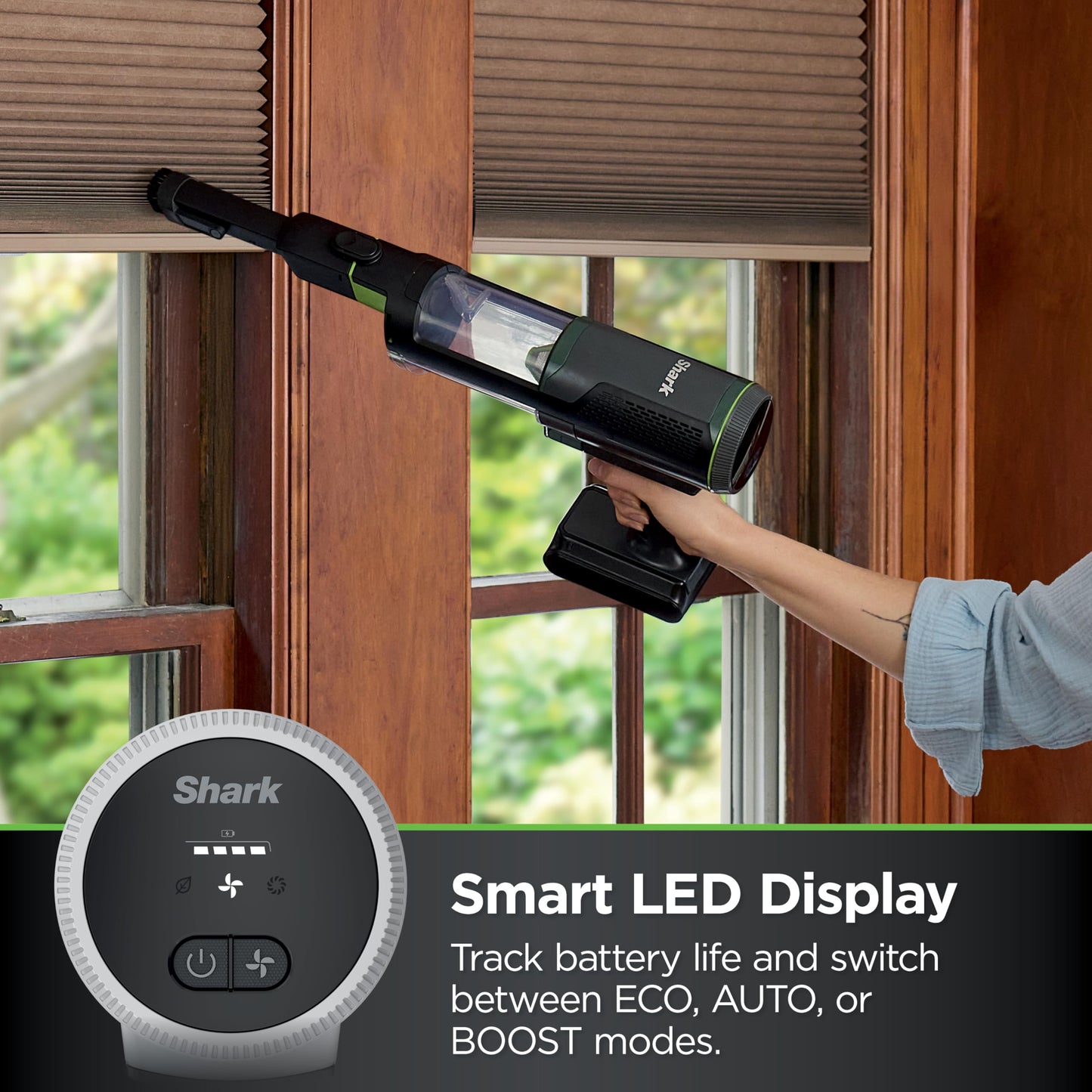 Shark PowerBoost Cordless 2-in-1 Car/Home Handheld PowerVac, Powerful Suction, 40 Minute Runtime, Portable, 3 Cleaning Modes, LED Screen, Furfins Tool, Duster Crevice Tool, Charcoal, BH102