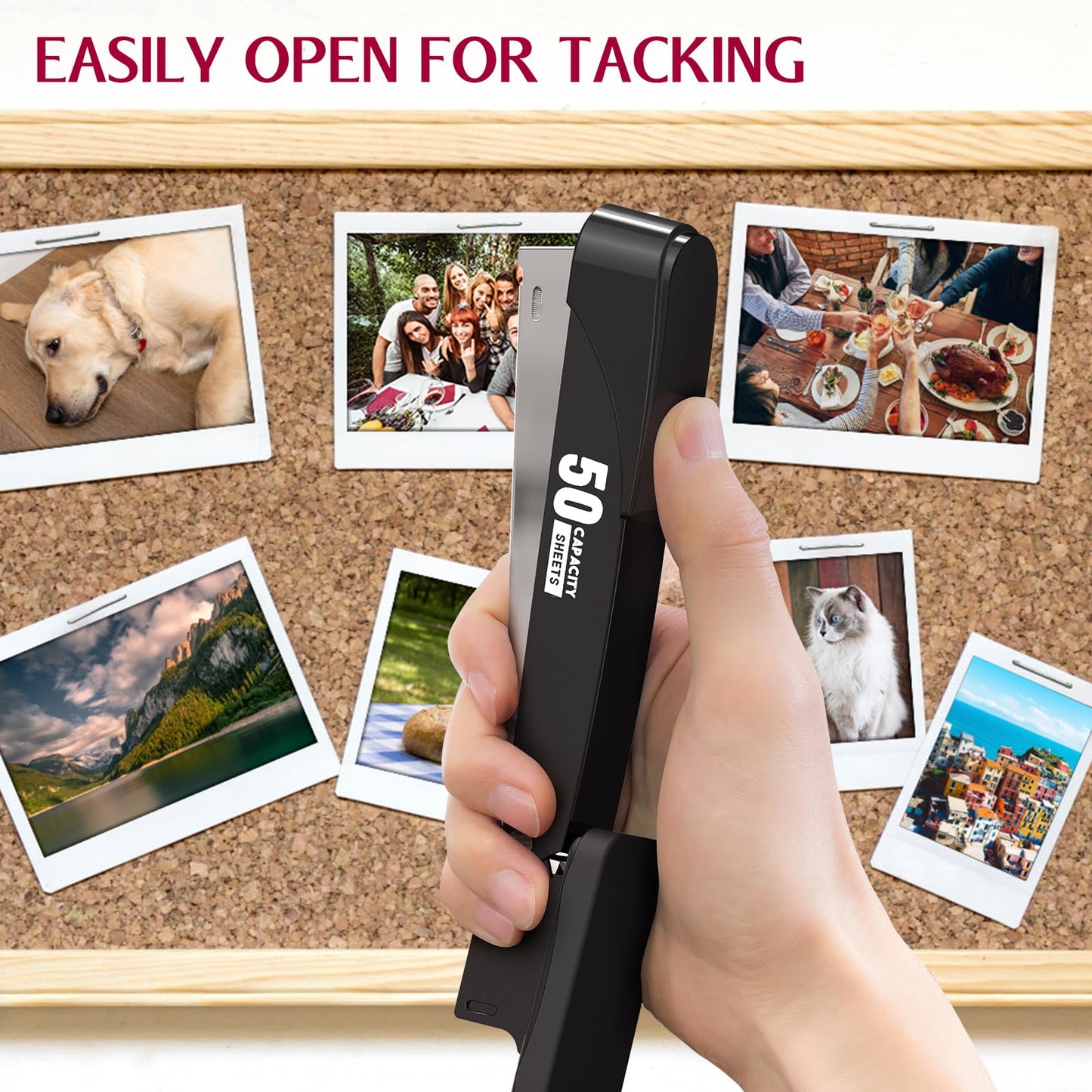 Metal Stapler Heavy Duty 50 Sheet Capacity with 1750 Staples and Staple Remover, Full Strip Staplers for Desk, No Jam, Non-Slip for Office & Classroom, Black