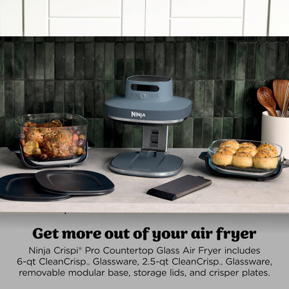 Ninja Crispi Pro 6-in-1 Glass Air Fryer | 6qt & 2.5qt Glass Containers with Storage Lids | Non-Toxic | Meal Prep, Microwave, Freezer & Dishwasher Safe | Air Fry, Bake & More | Cyberspace | AS101CY