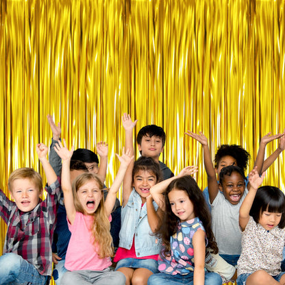 GOER 3.2 ft x 9.8 ft Metallic Tinsel Foil Fringe Curtains Party Photo Backdrop Party Streamers for Birthday,Graduation,New Year Eve Decorations Wedding Decor (1 Pack, Gold)