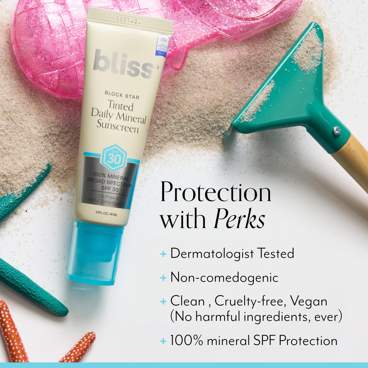 Bliss Block Star SPF 30 Daily Tinted Sunscreen with Zinc Oxide, Sunscreen & Makeup Primer- All Skin Tones - 100% Mineral Broad Spectrum Sunscreen with Titanium Dioxide & Antioxidant Blend,- 1.4 fl oz.