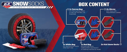 K&K Auto Snow Socks for Tires – Pro Series for Ultimate Grip Approved Snow Chain Alternative Traction Device – Tire Sock for Car SUV Van Minivan – Winter Travel Accessory Emergency Kit – XL (2pcs)