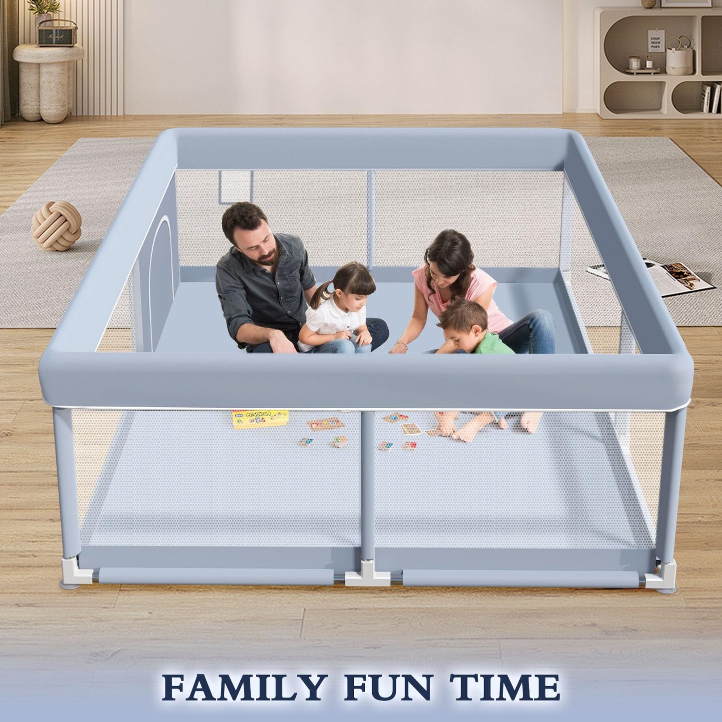 XVISHX 65 x 50 Inch Baby Playpen, Playpen for Babies and Toddlers, Baby Play Pen Playard for Indoor & Outdoor Active Center Game Fence, with Skin-Friendly Fabric and Soft Breathable Mesh, Grey