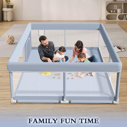 XVISHX 65 x 50 Inch Baby Playpen, Playpen for Babies and Toddlers, Baby Play Pen Playard for Indoor & Outdoor Active Center Game Fence, with Skin-Friendly Fabric and Soft Breathable Mesh, Grey