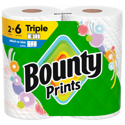 Bounty Select-A-Size Paper Towels, Prints, 2 Triple Rolls = 6 Regular Rolls