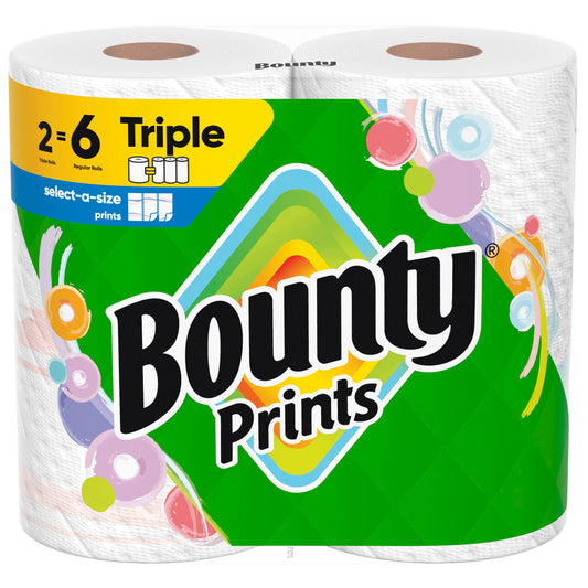 Bounty Select-A-Size Paper Towels, Prints, 2 Triple Rolls = 6 Regular Rolls