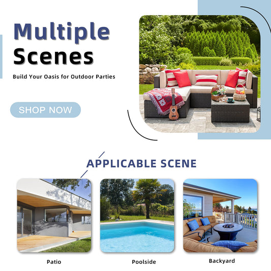 Vongrasig 5 Piece Patio Furniture Sets, Outdoor Patio Set Sectional Sofa, All-Weather PE Rattan Outdoor Couch with Ottoman, Glass Table for Garden, Backyard, Porch, Beige