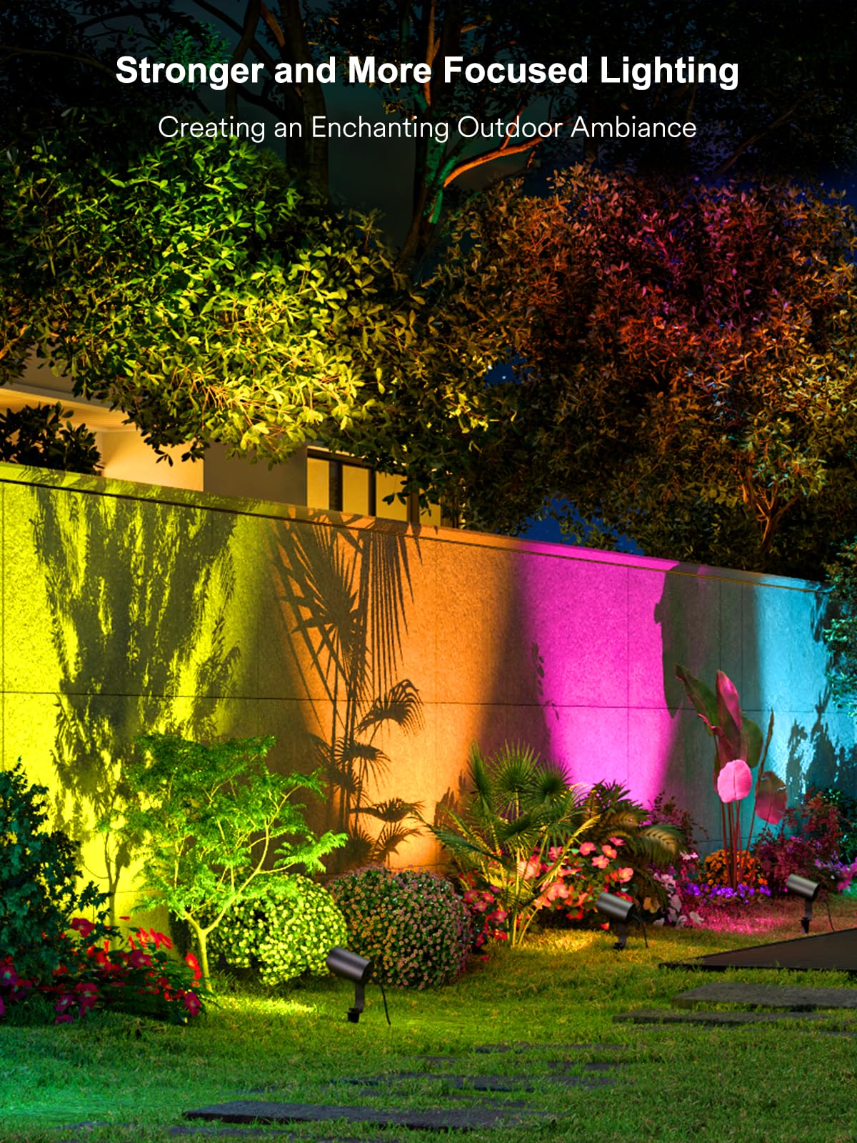 ANGELHALO Smart Landscape Spotlights, 4 Pack RGBW Pathway Lights, 2000LM Dimmable, IP65 Waterproof, Compatible with Alexa, Outdoor Decoration