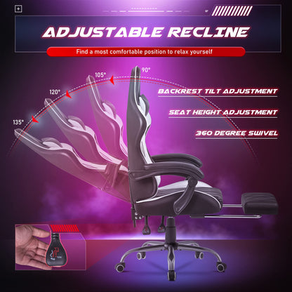 Homall Gaming Chair, Computer Chair with Footrest and Massage Lumbar Support, Ergonomic High Back Video Game Chair with Swivel Seat and Headrest (White)