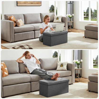 DUMOS 30in Foldable Storage Ottoman Bench, Storage Chest, End of Bed Foot Rest Stool with Padded Seat, Bedroom Bench for Living Room, Bedroom, Support 660lbs, Grey