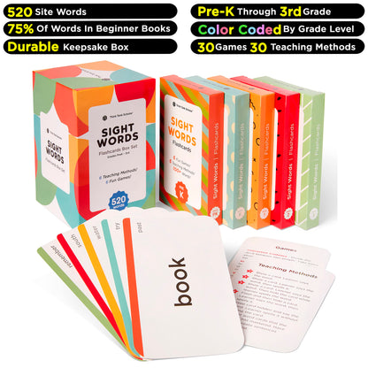 Think Tank Scholar 520 Sight Words Flash Cards (Award-Winning) Dolch & Fry, High Frequency Words - Preschool (Pre K) Kindergarten 1st 2nd 3rd Grade Homeschool (Kids Ages 3, 4, 5, 6, 7, 8, 9) Set