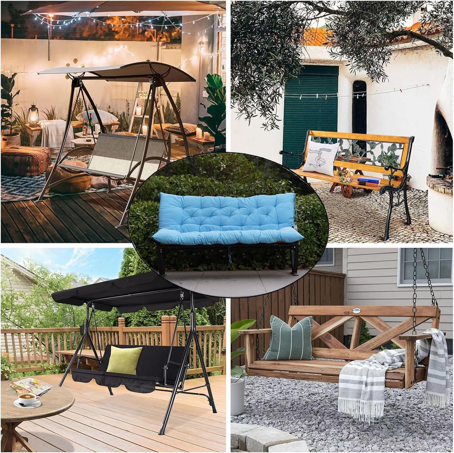 LCYY.TG Outdoor Swing Cushions, 3 Seat Porch Swing Cushion Replacement with Backrest, Swing Cushions for Outdoor Furniture, for Patio,Backyard,Porch Garden Bench Cushion (Sky Blue 60 * 40 in)
