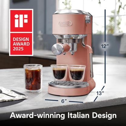 De'Longhi Dedica Duo Compact Espresso Machine - Cold Brew Coffee Maker with Milk Frother Wand- for Espresso, Hot & Iced Coffee, Cappuccinos, Lattes & Home Barista Brewing, Rosé Pink