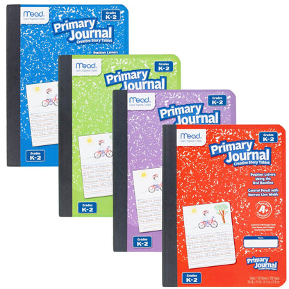 Mead Primary Journal, Half Page Ruled, Grades K-2, 7 1/2" x 9 3/4", 100 Sheets, 1 Count, Color Will Vary (10297)