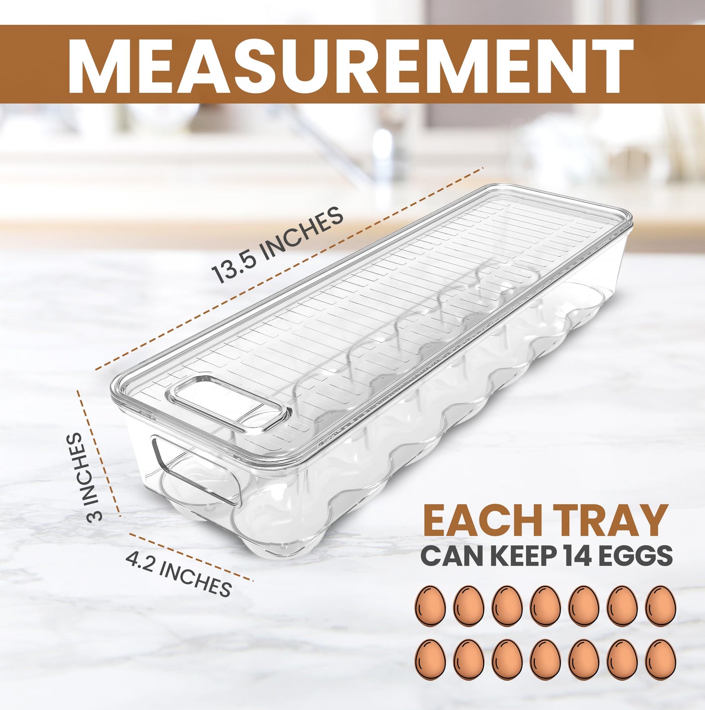 Utopia Home Egg Container With Lid and Handle for Refrigerator Organization- Pack of 2 - Clear Stackable Egg Holder for Kitchen or Pantry Organizers and Storage