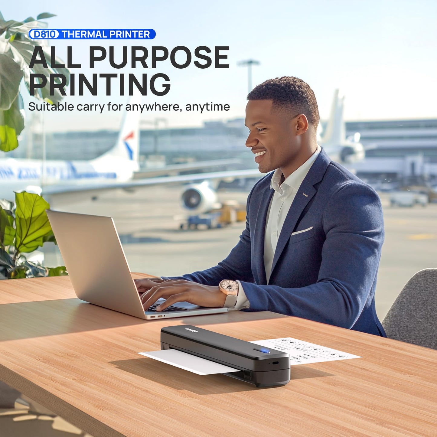 POLONO Portable Printer Wireless for Travel, D810 Bluetooth Thermal Printer Support for 8.5"x11" US Letter, Inkless Printer Compatible with iOS, Android, Laptop for Office, Car and Home, Black