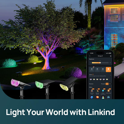 Linkind Smart Solar Spotlight SL5C, Color Changing Landscape Lighting, APP/Voice Control Solar Lights Outdoor, IP67 Waterproof Spot Lights Outdoor for Yard, Garden, Pathway(2 Pack)