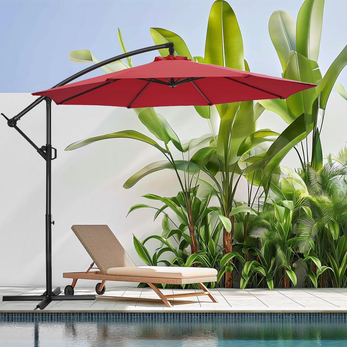 HOMSHADE 10ft Offset Patio Umbrella - Offset Hanging Cantilever Patio Outdoor Market Umbrella UPF50+ UV Protection with Easy Tilt Adjustment and Crank for Pool Deck and Garden(Red)