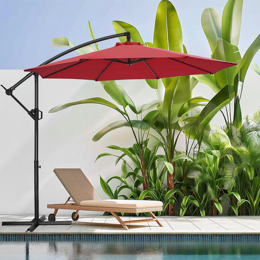 HOMSHADE 10ft Offset Patio Umbrella - Offset Hanging Cantilever Patio Outdoor Market Umbrella UPF50+ UV Protection with Easy Tilt Adjustment and Crank for Pool Deck and Garden(Red)