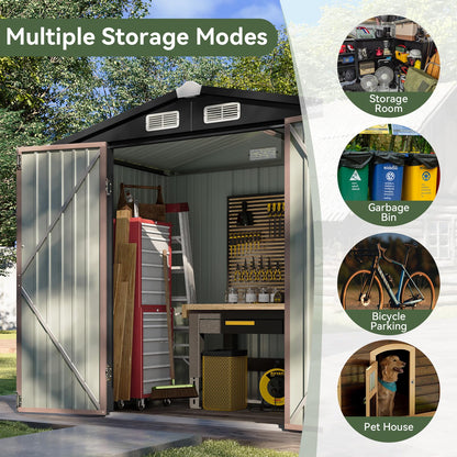 Aoxun 6.2x4 FT Shed Outdoor Storage Shed with Lockable Doors & Slooping Roof Metal Garden Tool Shed for Backyard, Patio, Poolside (Brown)