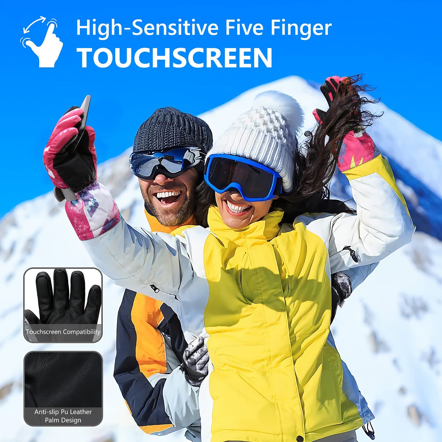 Odtmger Ski Gloves, Warmest Waterproof and Breathable Snow Gloves for Cold Weather, Fits Both Men & Women,for Parent Child Outdoor