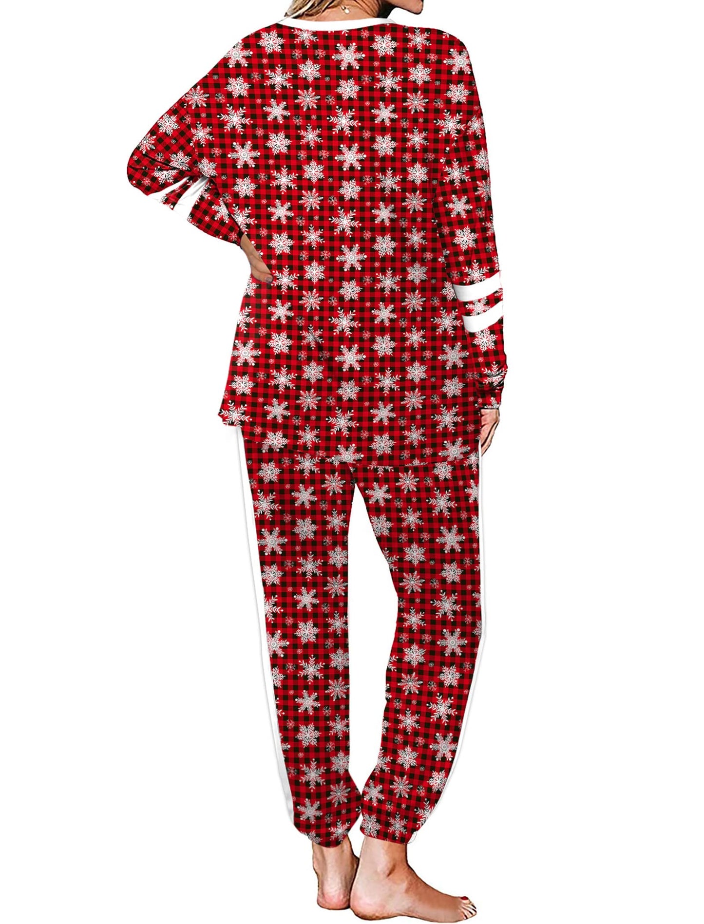 Aloodor Sweatsuits for Women Christmas Winter Outfits 2 Piece Pajamas Red Haig Snow L