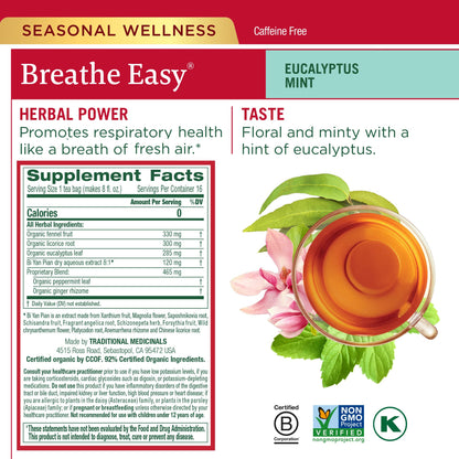 Traditional Medicinals Tea, Organic Seasonal Care Variety Pack, Throat Coat, Echinacea, Breathe Easy with Eucalyptus to Support Respiratory Health, 96 Tea Bags, (6 Pack)