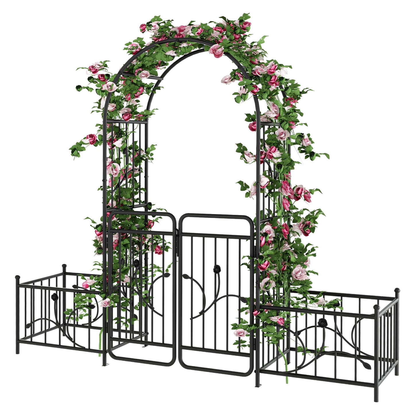 YITAHOME 87" H Metal Garden Arbor with Gate & Planter Boxes, Black Archway for Weddings Ceremonies, Garden Arch Outdoor for Roses & Climbing Plants on Patio, Lawn & Backyard