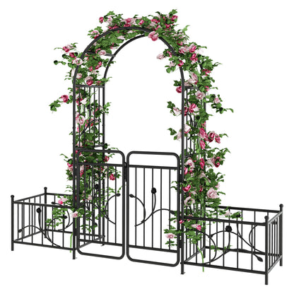 YITAHOME 87" H Metal Garden Arbor with Gate & Planter Boxes, Black Archway for Weddings Ceremonies, Garden Arch Outdoor for Roses & Climbing Plants on Patio, Lawn & Backyard