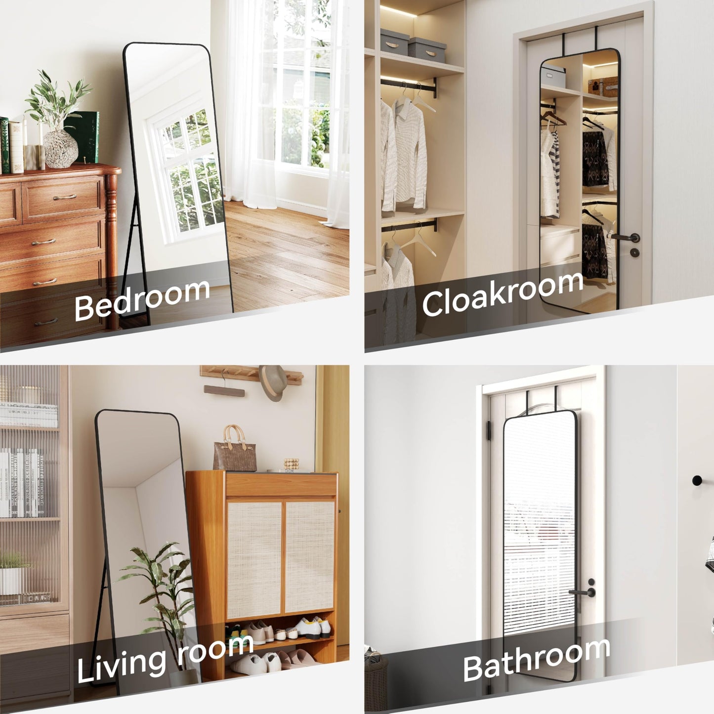 SCWF-GZ 57x20 Door Hanging Full Length Mirror, Floor Stand (Height 5.7ft just Body in1.3ft) Wall Mounted Metal Frame Rectangle Dressing Mirrors for Bedroom Living Room 57 inch Black