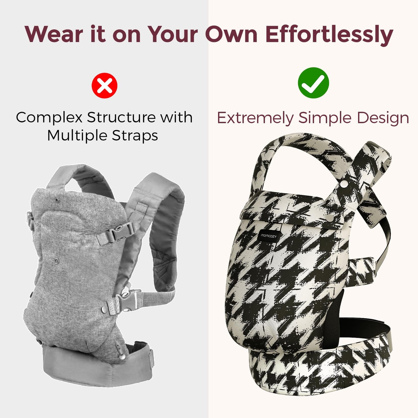 Momcozy Baby Carrier - Ergonomic, Cozy and Lightweight Carrier for 7-44lbs, Effortless to Put On, Ideal for Hands-Free Parenting, Enhanced Lumbar Support, Purehug for Infant to Toddler, Houndstooth