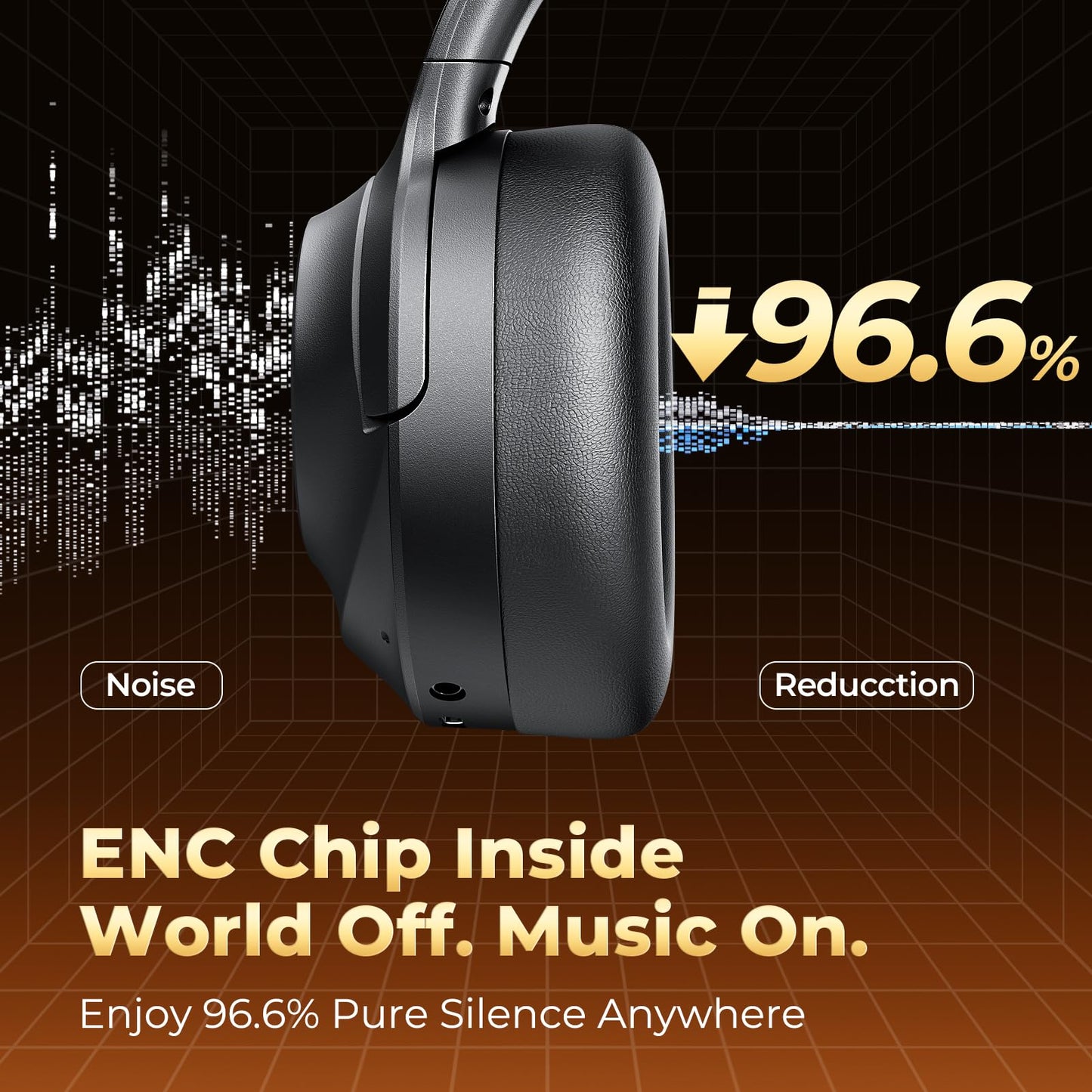 Active Noise Cancelling Headphones, Upgraded Wireless Bluetooth Headphones Over Ear with ENC Mic, HiFi Stereo Deep Bass, Noise Canceling Headphones Lightweight, BT 5.4, for Travel/Office/Home, Black