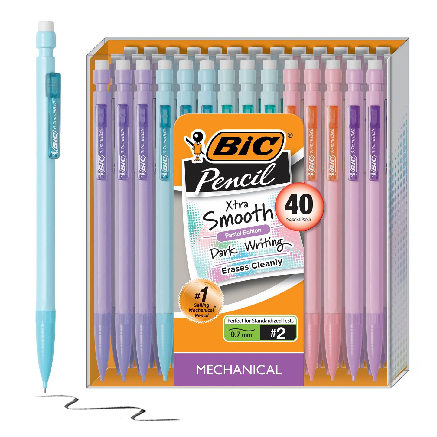 BIC Xtra Smooth Mechanical Pencil with Erasers, 0.7 mm Point, Refillable, 40-Count Pack