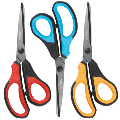 QMVESS 8.5" Scissors All Purpose 3 Pack, Titanium Non-Stick Multipurpose Shears, Professional Ergonomic Comfort Grip Scissors for Office School Home Sewing Fabric DIY Craft Cutting General Use