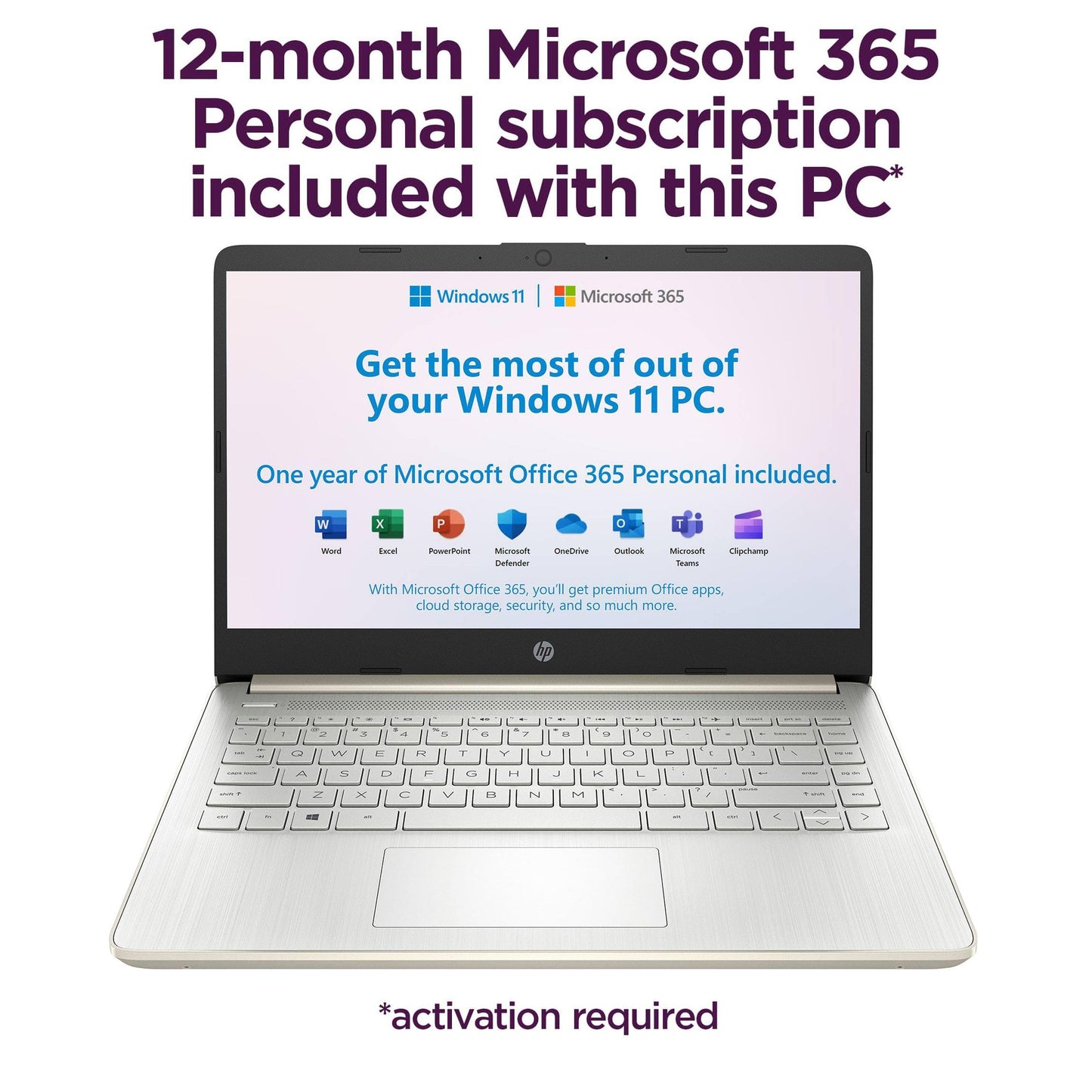 HP Touchscreen Laptop Computer, 4GB DDR4 RAM, 64GB eMMC, Intel Processor, 14 inch, WiFi 6, Bluetooth, Windows 11 Home S, Pale Gold