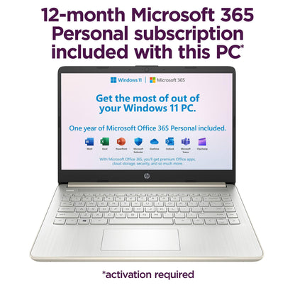 HP Touchscreen Laptop Computer, 4GB DDR4 RAM, 64GB eMMC, Intel Processor, 14 inch, WiFi 6, Bluetooth, Windows 11 Home S, Pale Gold