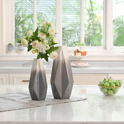 TERESA'S COLLECTIONS Grey Vases Home Decor, Gray Vase for Mantel Decor, Modern Decorative White Flowers Vase for Living Room, Shelf, Pampas Grass, Ideal Gifts for Mothers Day, Mom-Set of 2,11 inch