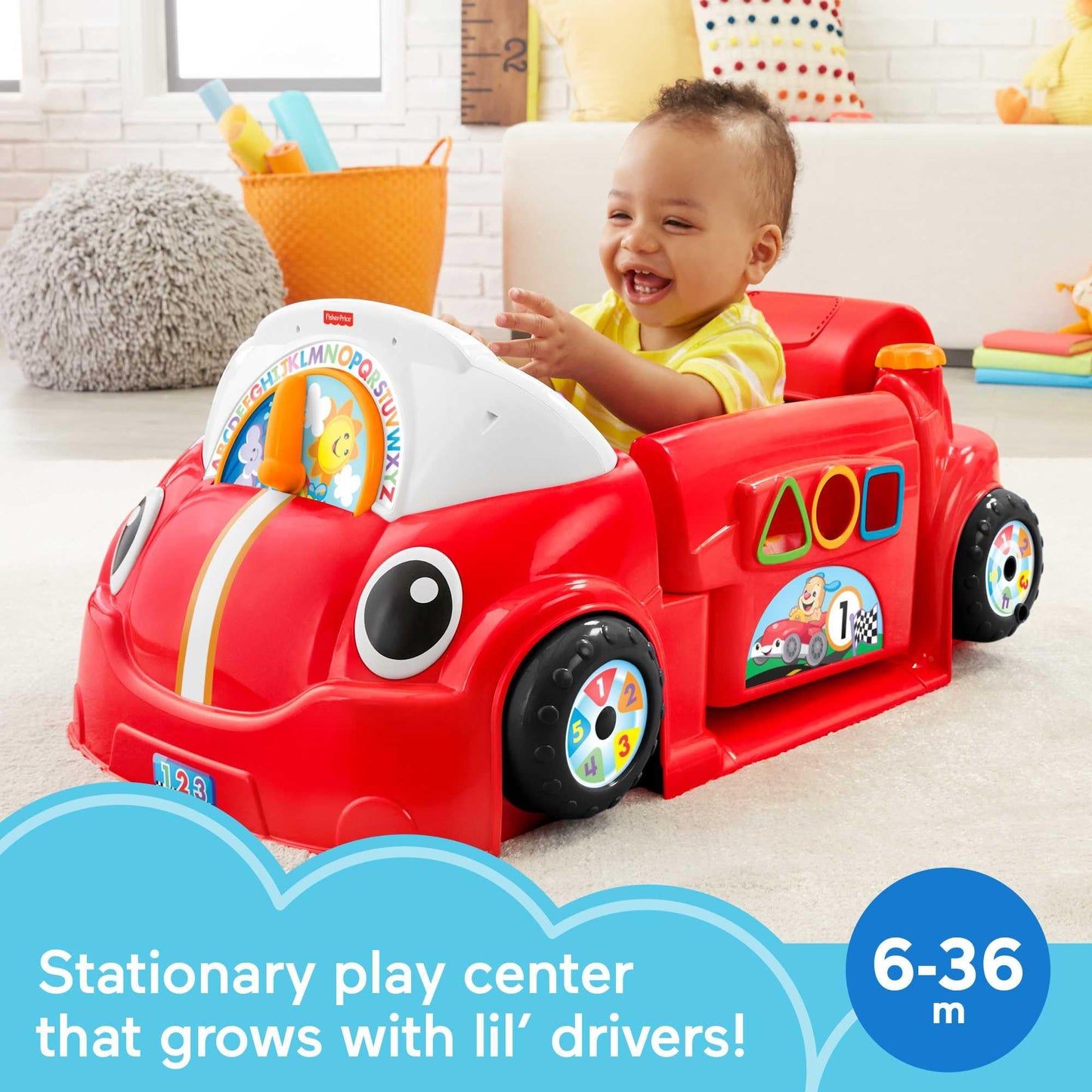 Fisher-Price Baby Toy Laugh & Learn Crawl Around Car Red Activity Center with Educational Music & Lights for Infants Ages 6+ Months (Amazon Exclusive)